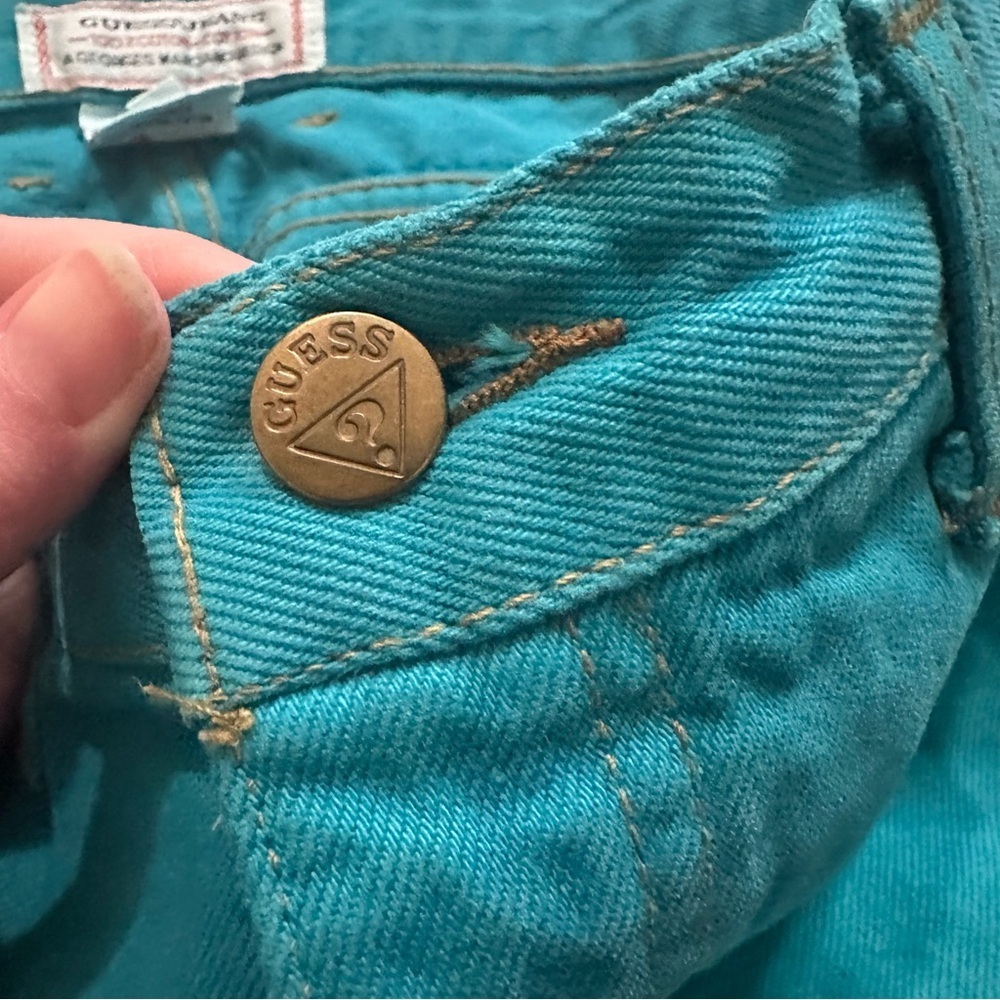 Guess by George Marciano Vintage 80’s Turquoise Teal Denim Jeans Size 32 - Picture 5 of 10